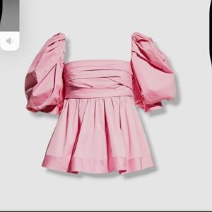 Oscar de la Renta Pink Puff Sleeve Peplum Blouse